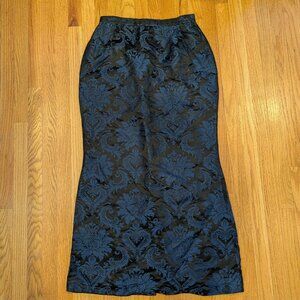 Vintage 100% Silk Damask Maxi Skirt, Medium